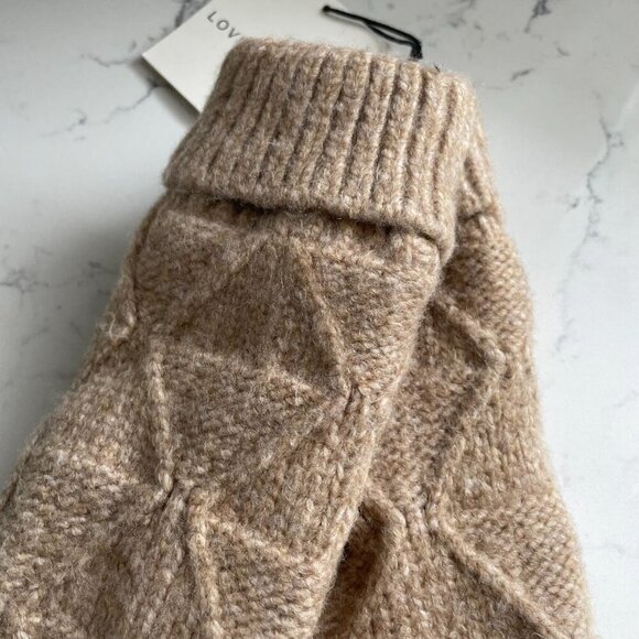 Indigo Love & Lore Outdoor Sherpa Lined Knit Recycled Polyester Mittens Tan OS - Picture 2 of 10